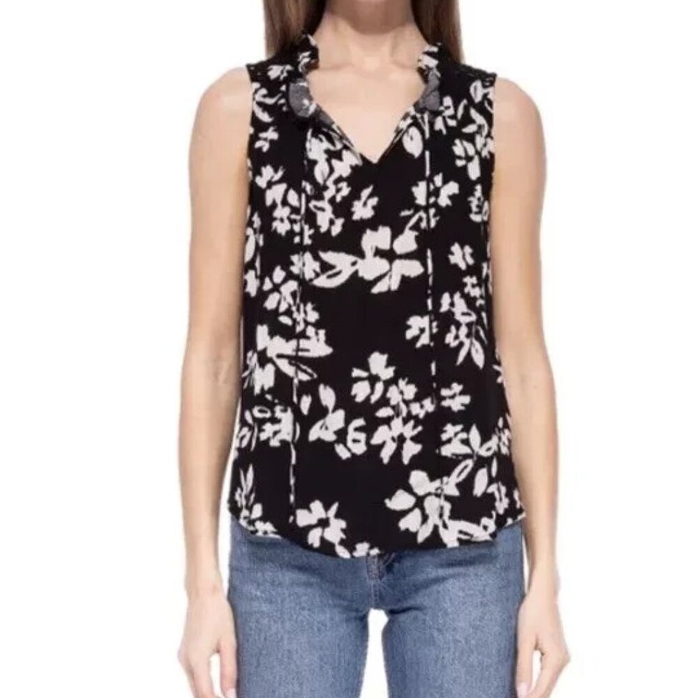 Bobeau Collection Women's Size Large Black Beige Rayon Sleeveless Tank Top NWT
